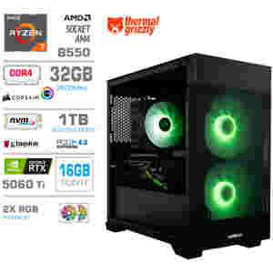 Računalnik MEGA MT S7X R7-5800X/RTX5060Ti-16GB/32GB/1TB-4.0/750W/Brez OS/črna RGB + Estetski napajalni kabli [Zelena / Črna]