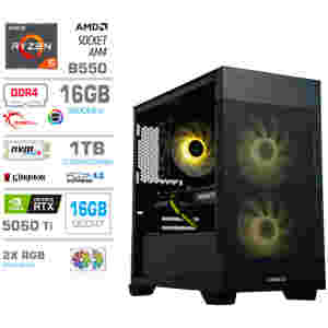 Računalnik MEGA MT S7X R5-5600X/RTX5060Ti-16GB/16GB/1TB-4.0/750W/Brez OS/črna RGB + Estetski napajalni kabli [Rumena / Črna]