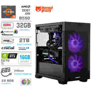 Računalnik MEGA MT S7X R9-5950X/RTX5070Ti/32GB/2TB-4.0/750W/Brez OS/črna RGB + Estetski napajalni kabli [Vijola / Črna]