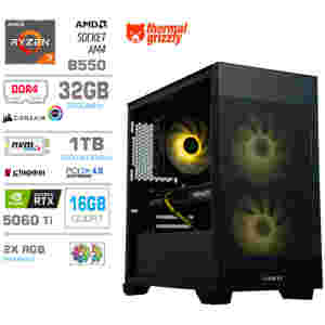 Računalnik MEGA MT S7X R7-5700X/RTX5060Ti-16GB/32GB/1TB-4.0/750W/Brez OS/črna RGB + Estetski napajalni kabli [Svetlo modra / Črna]