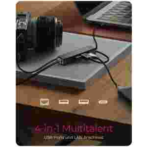 Icybox IB-HUB1439-LAN 4 Port Hub z priključkom USB 3.2 Type-A ali Type-C
