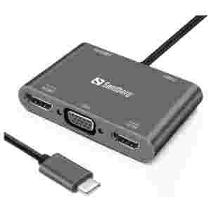 Sandberg USB-C Dock 2xHDMI+1xVGA+USB+PD priklopna postaja
