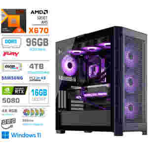 Računalnik MEGA TWR S11 R9-9950X3D/RTX5080/96GB-DDR5/4TB-4.0/1050W/Win11Home/črna RGB + Estetski napajalni kabli [Vijolična / Črna]
