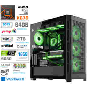 Računalnik MEGA TWR S11 R7-7800X3D/RTX5080/64GB-DDR5/2TB-4.0/1050W/Win11Home/črna RGB + Estetski napajalni kabli [Zelena / Črna]