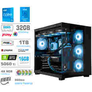 Računalnik MEGA MT S5 i5-14600K/RTX5060Ti-16GB/32GB-DDR5/1TB-4.0/750W/Brez OS/črna RGB Estetski napajalni kabli [Svetlo modra / Črna]