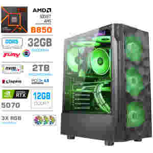 Računalnik MEGA MT S7 R7-7800X3D/RTX5070/32GB-DDR5/2TB-4.0/750W/Brez OS RGB + Estetski napajalni kabli [Zelena / Črna]