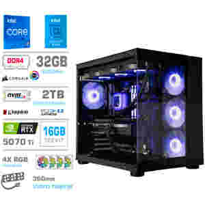 Računalnik MEGA MT S5 i7-14700/RTX5070Ti/32GB/2TB-4.0/750W/Brez OS/črna RGB + Estetski napajalni kabli [Vijolična / Črna)