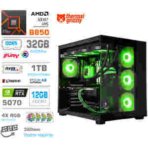 Računalnik MEGA MT S5 R7-7700/RTX5070/32GB-DDR5/1TB-4.0/750W/Brez OS/črna RGB + Estetski napajalni kabli [Zelena / Črna)