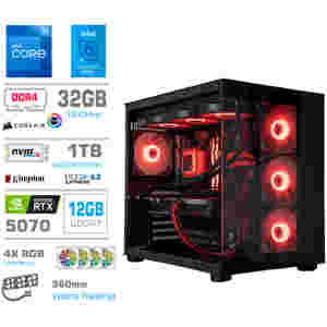 Računalnik MEGA MT S5 i7-12700K/RTX5070/32GB/1TB-4.0/750W/Brez OS/črna RGB + Estetski napajalni kabli [Rdeča / Črna)