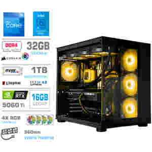 Računalnik MEGA MT S5 i5-12600K/RTX5060Ti-16GB/16GB/1TB-4.0/750W/Brez OS/črna RGB + Estetski napajalni kabli [Rumena / Črna)