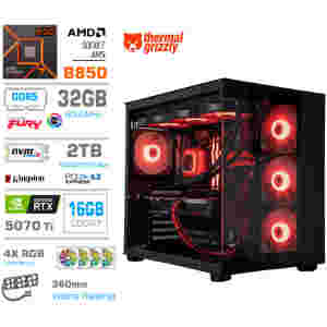 Računalnik MEGA MT S5 R7-7800X3D/RTX5070Ti/32GB-DDR5/2TB-4.0/750W/Brez OS/črna RGB + Estetski napajalni kabli [Rdeča / Črna)