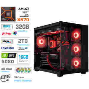 Računalnik MEGA MT S5 R7-7800X3D/RTX5080/32GB-DDR5/2TB-4.0/1050W/Brez OS/črna RGB + Estetski napajalni kabli [Rdeča / Črna]