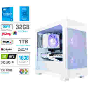 Računalnik MEGA MT S7X i5-14400F/RTX5060Ti-16GB/32GB-DDR5/1TB-4.0/750W/Brez OS/bela RGB + Estetski napajalni kabli [Bela]
