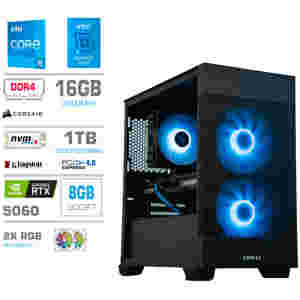 Računalnik MEGA MT S7X i5-14400F/RTX5060/16GB/1TB-4.0/750W/Brez OS/črna RGB + Estetski napajalni kabli [Svetlo modra / Črna]