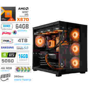 Računalnik MEGA MT S5 R9-9950X/RTX5080/64GB-DDR5/4TB/1050W/Brez OS/črna RGB + Estetski napajalni kabli [Oranžna / Črna]