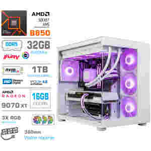 Računalnik MEGA MT S5 R7-7700X/RX9070 XT/32GB-DDR5/1TB/750W/Brez OS/bela RGB + Estetski napajalni kabli [Vijolična / Bela]