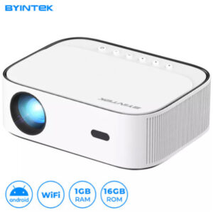 Projektor BYINTEK K45 prenosni LED FHD 1080p Android WiFi Bluetooth 700 ANSI lumnov dvojni zvočniki HDMI bel