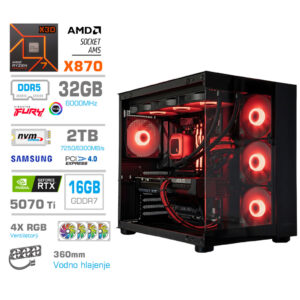 Računalnik MEGA MT S5 R7-9850X3D/RTX5070Ti/32GB-DDR5/2TB/1050W/Brez OS/črna RGB + Estetski napajalni kabli [Rdeča/ Črna]