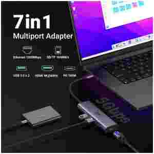 Ugreen 7v1 USB-C HUB HDMI+RJ45+čitalec kartic+USB+PD 100W