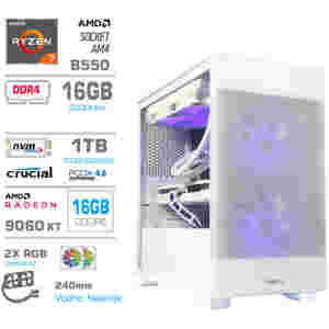 Računalnik MEGA MT S7X R7-5700X/RX9060 XT/16GB/1TB/750W/Brez OS/bela vijolična bel RGB + Estetski napajalni kabli [Vijolična / Bela]