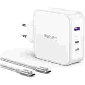 Hišni polnilec 100-240V => 1x USB-A (ž) 2x USB-C 140W GaN PD 3.1 Nexode Charger Ugreen CD289 bel (15339)