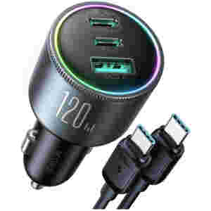 Avto polnilec 12V 24V => 2x USB-C USB-A 120W PD QC črn Joyroom (JR-CCN07 120W)
