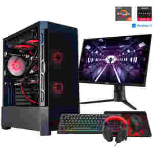 Gaming komplet Računalnik MEGA S8 R5-9600X/RX9060XT/16GB-DDR5/1TB/750W/Win11Home/črna RGB + Estetski napajalni kabli ( Rdeča / črna )