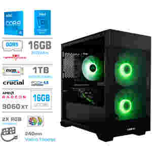 Računalnik MEGA MT S7X i5-14400F/RX9060 XT/16GB/1TB/750W/Brez OS/črna RGB + Estetski napajalni kabli [Zelena / črna]