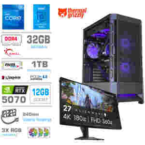 Računalnik MEGA MT S8 i7-12700K/RTX5070/32GB/1TB/750W/Brez OS/črna RGB | Gaming monitor Dell 27,0" 180Hz 4K + Estetski napajalni kabli [Vijolična / Črna]