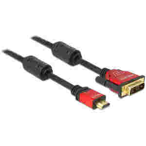Kabel HDMI(m)=>DVI Digital(18+1)(m) 5,00m pozlačeni kontakti črn Delock (84344)