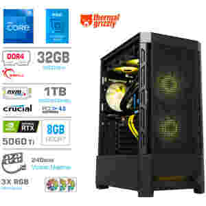 Računalnik MEGA MT S8 i7-12700K/RTX5060Ti/32GB/1TB/750W/Brez OS/črna RGB + Estetski napajalni kabli [Rumena / Črna]