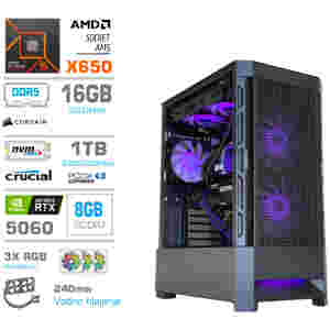 Računalnik MEGA MT S8 R5-9600X/RTX5060/16GB-DDR5/1TB/750W/Brez OS/črna RGB + Estetski napajalni kabli [Vijolična / Črna]