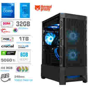 Računalnik MEGA MT S8 i7-12700KF/RTX5060Ti/32GB/1TB/750W/Brez OS/črna RGB + Estetski napajalni kabli [Svetlo modra / Črna]