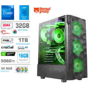 Računalnik MEGA MT S7 i7-12700KF/RTX5060Ti-16GB/32GB/1TB/750W/Brez OS RGB + Estetski napajalni kabli [Zelena / Črna]