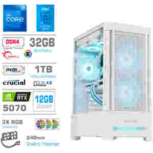 Računalnik MEGA MT S8 i7-12700KF/RTX5070/32GB/1TB/750W/Brez OS/bela RGB + Estetski napajalni kabli [Svetlo modra / Bela]