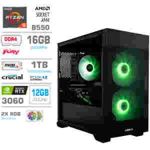 Računalnik MEGA MT S7X R5-5600X/RTX3060/16GB/1TB/1TB/-/750W/Brez OS/črna RGB + Estetski napajalni kabli [Zelena / Črna]