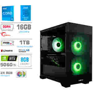 Računalnik MEGA MT S7X i5-14400/RTX5060Ti/16GB/1TB/750W/Brez OS/črna + Estetski napajalni kabli [Zelena / Črna]