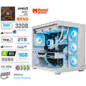 Računalnik MEGA MT S5 R7-7800X3D/RTX5080/32GB-DDR5/2TB/1050W/Brez OS/bela RGB + Estetski napajalni kabli [Modra / Bela]