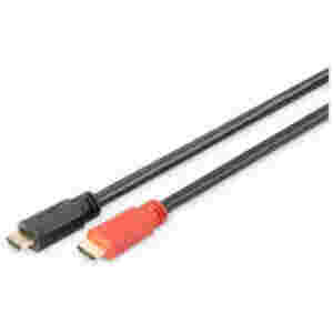 Kabel HDMI(m)=>HDMI(m) v1.4 15,00m  kabel z ojačevalcem pozlačeni kontakti črn Digitus (AK-330105-150-S)