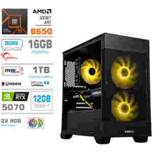 Računalnik MEGA MT S7X R5-9600X/RTX5070/16GB-DDR5/1TB/750W/Brez OS/črna RGB + Estetski napajalni kabli [Rumena / Črna]