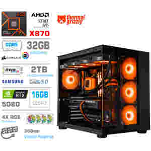Računalnik MEGA MT S5 R7-9800X3D/RTX5080/32GB-DDR5/2TB-5.0/1050W/Brez OS/črna RGB + Estetski napajalni kabli [Oranžna / Črna]