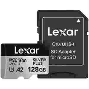 Spominska kartica microSDXC 128GB Lexar SilverPlus 205MB/s/U3 V30 UHS-I A2  +adapter (LMSSIPL128G-BNANG)