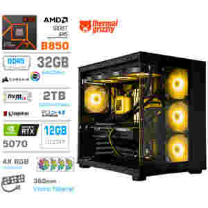 Računalnik MEGA MT S5 R7-9800X3D/RTX5070/32GB-DDR5/2TB/750W/Brez OS/črna RGB + Estetski napajalni kabli [Rumena / Črna]