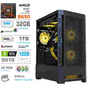 Računalnik MEGA MT S8 R7-9700X/RTX5070/32GB-DDR5/1TB/750W/Brez OS/črna RGB + Estetski napajalni kabli [Rumena / Črna]
