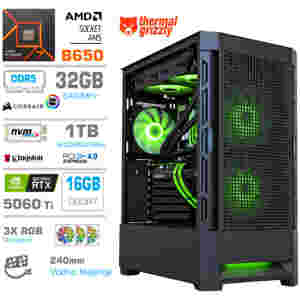 Računalnik MEGA MT S8 R7-7700X/RTX5060Ti-16GB/32GB-DDR5/1TB/750W/Brez OS/črna RGB + Estetski napajalni kabli [Zelena / Črna]